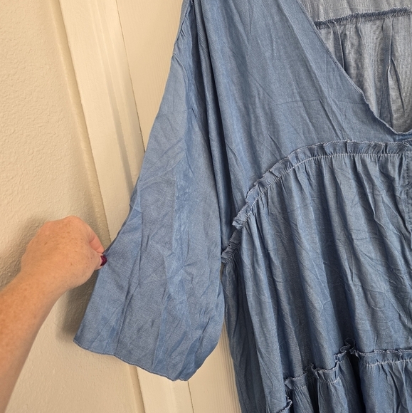 Ursime Tiered Maxi Dress Sz 5XL Blue Short Sleeve Rippled Layered Flowy Blue - Picture 5 of 12